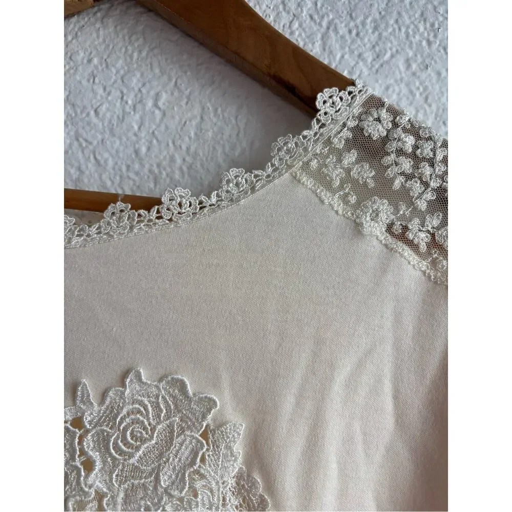 Vintage Verena Cream Lace Heart Nightshirt Night Gown Small